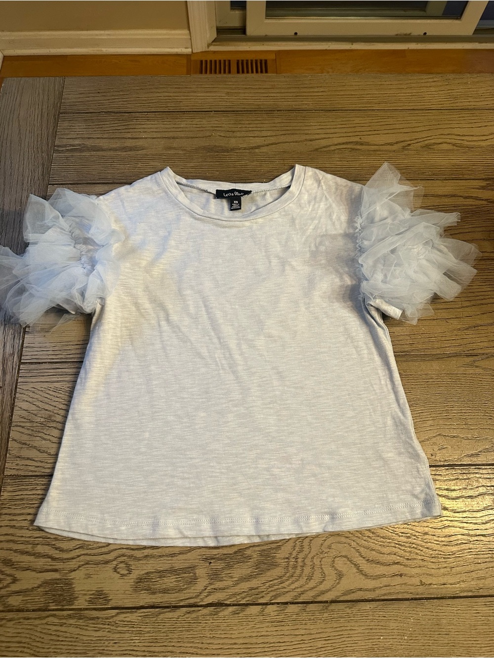 Lea & Viola Cream Short Sleeve Tee with Tulle Puff Sleeves